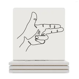 Table Mats Finger Gun In Black Ceramic Coasters (Square) Set Custom For Cups Coffee