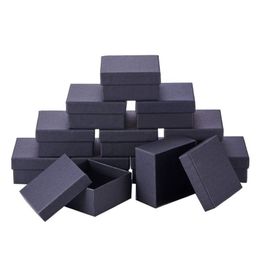 Pandahall 18-24 pcs lot Black Square Rectangle Cardboard Jewelry Set Boxes Ring Gift boxes for jewellery packaging F80 210713290s