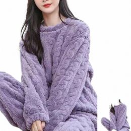 soft Cosy Pyjamas Cosy Winter Pyjama Sets for Women Stylish Plush Sleepwear for Autumn with Thicken Pullover Pants Comfortable L1eb#