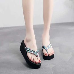 Slippers 2024 Women Summer Bohemian Clip Toe Flip Flops Non-slip Wedges Beach Shoes Fashion Sandals Female Casual H240328O101