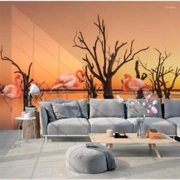 Wallpapers Wellyu Custom Wallpaper 3d Po Murals Nordic Small Fresh Sunset Lake Dead Tree Flamingo Garden Background Papel De Parede