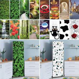 Stickers Green plant Refrigerator Film Stickers Vinyl Cover Fridge Wrap Kitchen Murals Dishwasher Self Adhesive Wallpaper Granite Texture