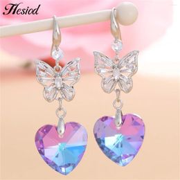 Dangle Earrings Trendy Zircon Hollow Butterfly Heart Shape Pendant Hanging For Women Silver Color Female Jewelry Accessories