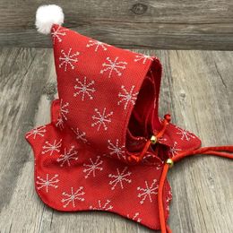 Cat Costumes Christmas Pets Red Hooded Scarf White Hairball Snowflake Printing Funny Hats Festival Party Headgear For Cats Puppy Accessories