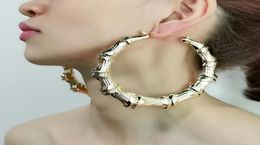 whole 100mm Metal Bamboo Large Hoop Earrings Gold Colour Round Alloy Statement Big Earrings Punk Jewellery 20208474150