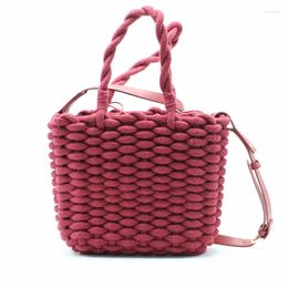 Bag Hand-woven Shoulder Handbag Crude Cotton Rope Woman Crossbody Bags Fashion Square Woven Female Travel Shopping Tote