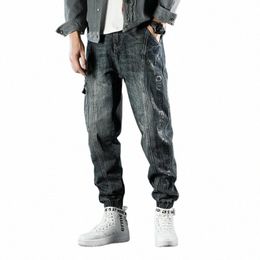 fi Designer Loose Printed Jeans Men Retro Blue Casual Denim Cargo Pants Men Overalls Hip Hop Joggers Wide Leg Trousers N9yQ#