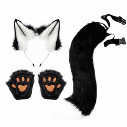 simulated Plush Fox Tail Ear Cosplay Costume Animal Cat Tail Ears Paw Sets Maid Dr Cosplay Accories Halen Costumes N3PM#