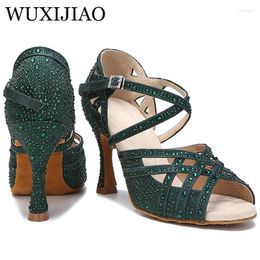 Dance Shoes WUXIJIAO Women's Rhinestone Black Red Green Sequin Latin Party Wedding Ballroom