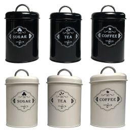 Jars 3x Coffee Storage Canister Set Tea Biscuit Tin Sugar Organiser Jar Household