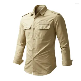 Men's Casual Shirts Spring And Autumn Shirt Outdoor Hiking Breathable Multi Pocket Military Combat 5XL