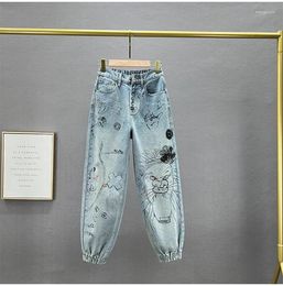 Women's Jeans Harem For Women Spring Summer Graffiti Cartoon Drilling Baggy Pants High Waist Casual Ankle-length Denim