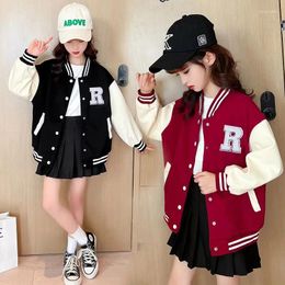 Jackets Children's Spring Autumn Coat 2024 Girls' Baseball Medium Size Fashion Letter Cardigan Sports Top 4-14Y