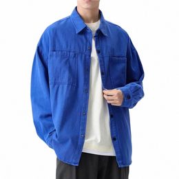 mens Denim Shirt Fi Harajuku Lg Sleeve Tops Spring Autumn Vintage Baggy Jacket Trend Streetwear Oversized Male Clothing 77oM#