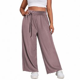 plus Size Ses Waist Summer Elegant Wide Leg Pants Elastic Waist Loose Rib Knit Casual Straight Trousers Pants Bottoms 6XL 7XL u1E2#