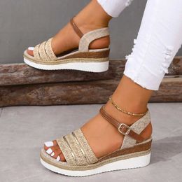 Sandals Fashionable Bohemian Womens Fabric Buckle Open Thick Sole Wedge High Heel 2023 New IC Casual H2403285OFX