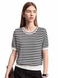 amii minimalismo a righe maglione lavorato a maglia per le donne 2024 estate nuovo casual girocollo pullover a maniche corte impiombato camicetta 12412007 s3nv #