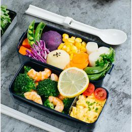 Dinnerware Japanese 2-layer Box Safety Material Containers Double-sided Lock Button Lunch Microwave Oven Heating Meal Bowl