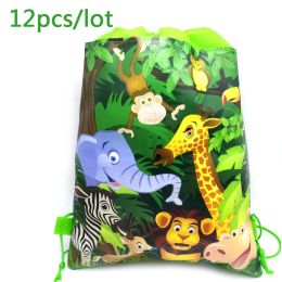 Cushion Jungle Animal Theme Mochila Birthday Party Nonwoven Fabrics Drawstring Gifts Bags Baby Shower Decoration Backpack 12pcs/lot