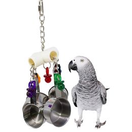 Toys Parrot Toy Stainless Steel 4 Pots String Bird Chewing Bite Toys Pet Supplies Cage Pendant Decor Bird Supplies