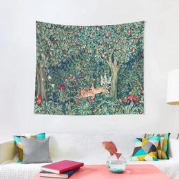 Tapestries GREENERY FOREST ANIMALS Hares Blue Green Red Floral Tapestry Cute Room Decor Wallpaper Bedroom Aesthetic