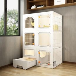 Cat Carriers Multi-layer Cages For Home Indoor Small Apartment House Light Luxury Villa Litter Box Integrated Cage Cats