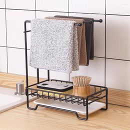 Hooks Kitchen Rack Anti-rust Iron Sink Drain Rag Multifunctional Sponge Towel Punch-free Storage Holder Countertop Bracket