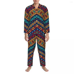 Home Clothing African Tribal Pajama Sets Vintage Print Fashion Sleepwear Men Long-Sleeve Casual Night 2 Pieces Nightwear Large Size 2XL