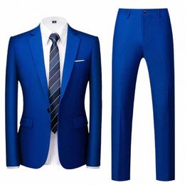16 Color Jacket+Pants Male High Quality Busin Suits Male Slim Fit Groom's Wedding Tuxedo Man Solid Color 2-piece Set Blazer j5lv#