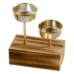 Candle Holders Decorative 2 Trays Farmhouse Candlestick Holder Wooden Pedestal Stand Rustic Mantel For Coffee