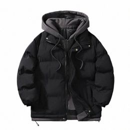 men's New Winter Vacati Two-Piece Thickened Warm Down Cott Jacket For Teenagers Fiable And Versatile Loose Hooded Coat M8fX#