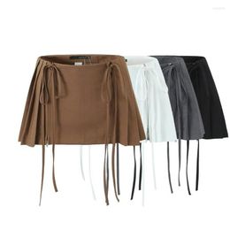Skirts Y2K Zipper Lace-Up Mini Shorts Sashes Pleated Brown Grey White Blogger Streetwear Y Outfit Bottom Drop Delivery Dh58V