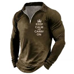 Men T-shirt Collar Polo Golf Letter Plain Turndown 3d Print Pattern Crown Street Long Sleeve Zipper Luxury Mens Clothing Spring 240319