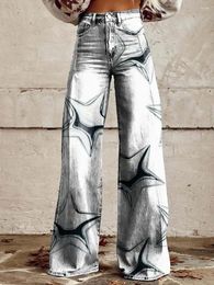 Women's Jeans Pants Star Print Selling Flare Wide Leg Versatile Casual White Pattern Printed