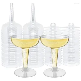 Disposable Cups Straws 50 Pack Plastic Goblet 4Oz Stem Martini Glasses For Parties Stackable Cocktail