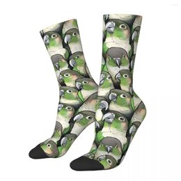 Men's Socks Green Cheeked Conures Funny Retro Parrot Pet Bird Street Style Crazy Crew Sock Gift Pattern Printed