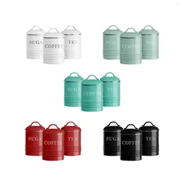 Storage Bottles 3Pcs Tea Coffee Sugar Canisters Easy To Open With Lid Decorative Kitchen Food Tin For Spices Home Biscuits Salt