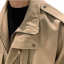 new Korean Men's Jacket Autumn Khaki Loose Casual College Jacket Lapel Retro Short Cargo Coats Top Buckle Decorati Streetwear k5Hu#