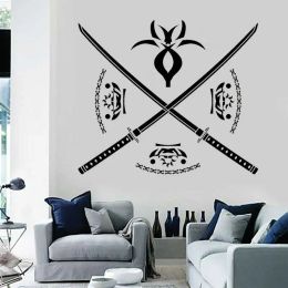 Stickers Cross Samurai Sword Wall Sticker Japanese Bushido Swordsmanship Spirit Gym Club Man Cave Home Living Room Decor Vinyl Wall Decal