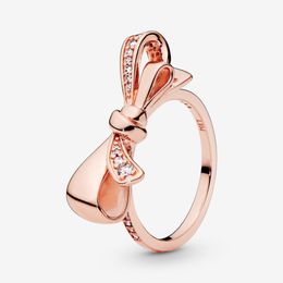 New Brand 100% 925 Sterling Silver Sparkling Bow Ring For Women Wedding Rings Fashion Jewelry268h