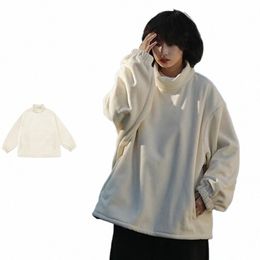 japanese Autumn Winter Sweatshirt Men Women Vintage Simple Turtleneck Jumper Harajuku High Street Hip-hop Coat Couples Unisex h9SB#