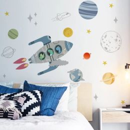 Stickers Cartoon Space Spaceship Wall Stickers for Kids Rooms Nursery Wall Decor Planet Murals Decals Children's Room Home Decorative