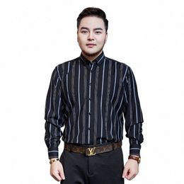 autumn Spring Men's Stripe Turn Down Collar Lg Sleeve Shirt Youth Casual Style Streetwear Loose Shirts For Men Plus Size 10XL X8iI#