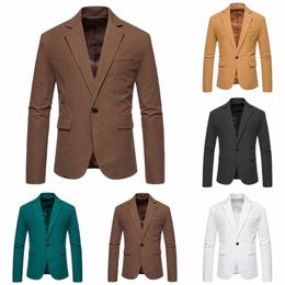 men's European And American V Neck Suede Single Butt Blazers Jackets Solid Colour Slimming Fit Formal Office Suit Coats For Men c4BX#