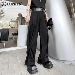 Men's Pants LUZHEN 2024 Spring Fashion Buttoned Strap Design Casual Korean Trendy Loose Straight Trousers LZ1792