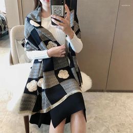 Scarves Fashion Camellia Scarf Winter Warm Acrylic Women Houndstooth Plaid Elegant Chic Shawl With Tassels For Evening Party