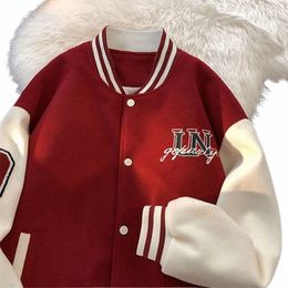 deeptown Vintage Baseball Jacket Women Y2k Street Fi Korean Oversized Red Varsity Bomber Jackets Autumn Winter College i4iI#