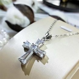 Chains Fashion Luxury 925 Sterling Silver Necklace Female Cross Pendants Jewellery For Women White Zircon Stone Anniversary Gift273M