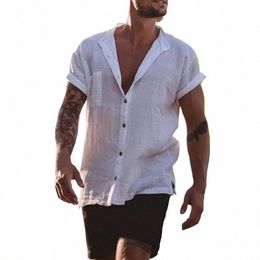 Camicie maschili a maniche corte Camicie di lino Cott Camicette per uomo Busin allentato Normale Social Top Camicia formale Dr Abbigliamento uomo b6ZT #