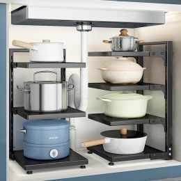 Racks Multilayer Kitchen Storage Racks Sewer Cabinet Layered Pot Rack Table Corner Holder Pot Pan Organizers Home Kitchen Accesories